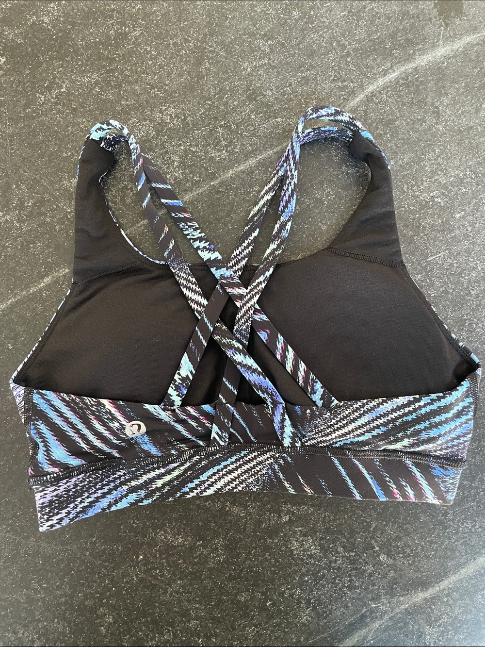 Lululemon Energy Bra - Black Sports Bra with Blue & Purple